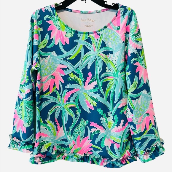 Girls Lilly Pulitzer Margo Rashguard Bathing Suit Top Sweet Escape 50+ size 12 - Picture 2 of 4